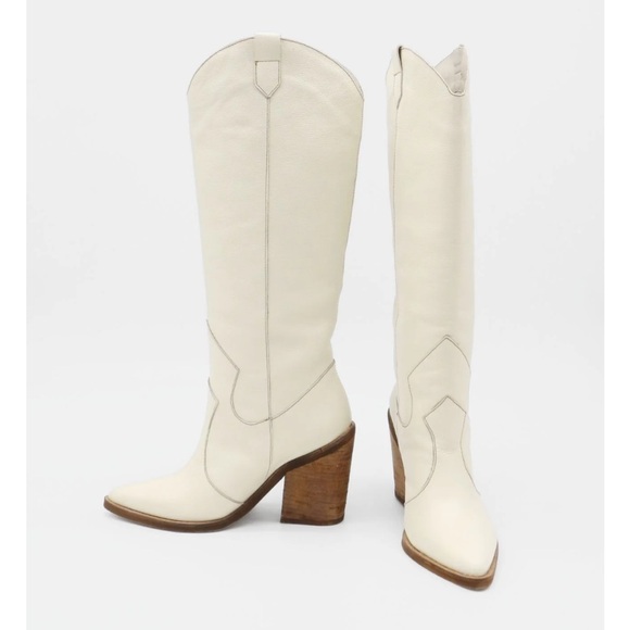 NWOT STIVALI NEW YORK Macao western cowboy boots in off white leather - Picture 5 of 9